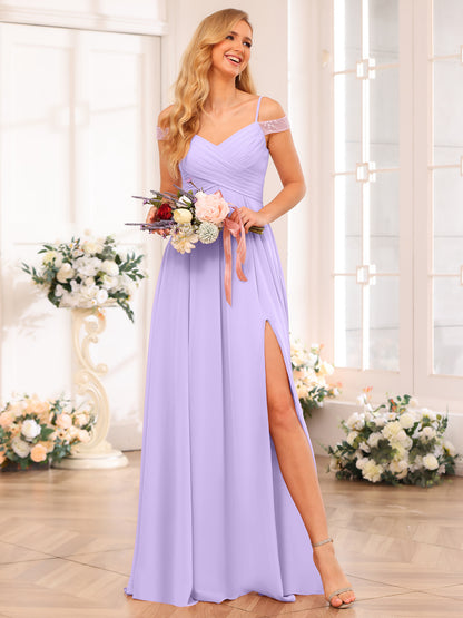 Forme Princesse Bretelles spaghetti Longue Robes de soirée de mariage avec Côté fendu et poches