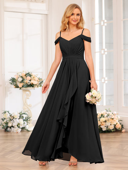 Forme Princesse Bretelles spaghetti Longue Robes de soirée de mariage avec Côté fendu