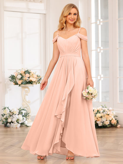 Forme Princesse Bretelles spaghetti Longue Robes de soirée de mariage avec Côté fendu