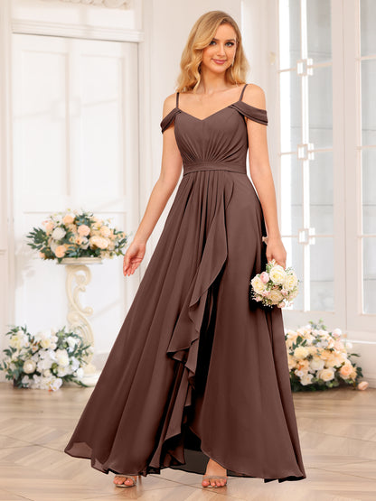 Forme Princesse Bretelles spaghetti Longue Robes de soirée de mariage avec Côté fendu