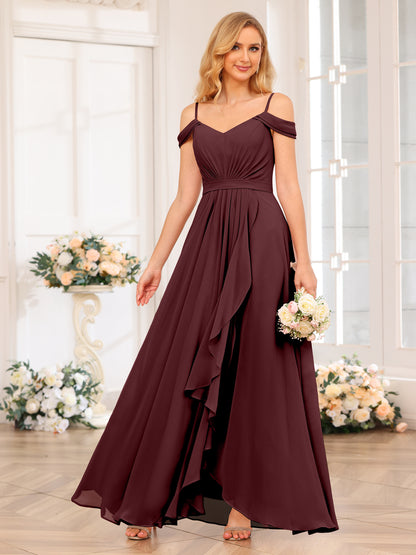 Forme Princesse Bretelles spaghetti Longue Robes de soirée de mariage avec Côté fendu