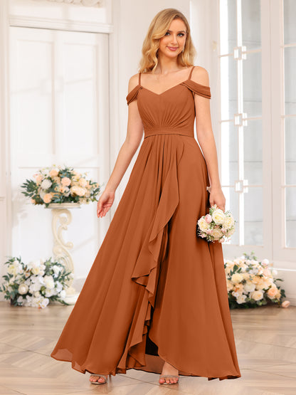 Forme Princesse Bretelles spaghetti Longue Robes de soirée de mariage avec Côté fendu
