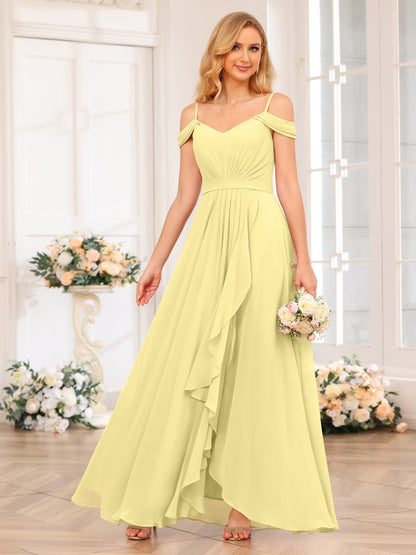 Forme Princesse Bretelles spaghetti Longue Robes de soirée de mariage avec Côté fendu