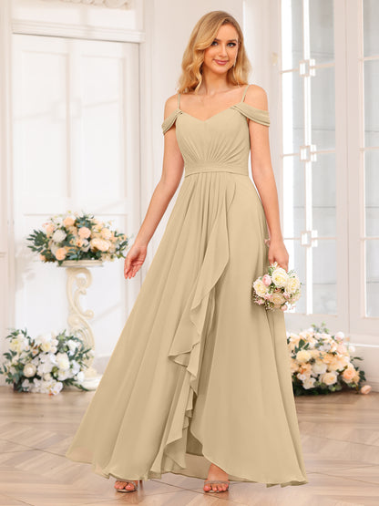 Forme Princesse Bretelles spaghetti Longue Robes de soirée de mariage avec Côté fendu