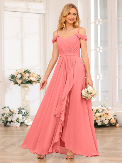Forme Princesse Bretelles spaghetti Longue Robes de soirée de mariage avec Côté fendu