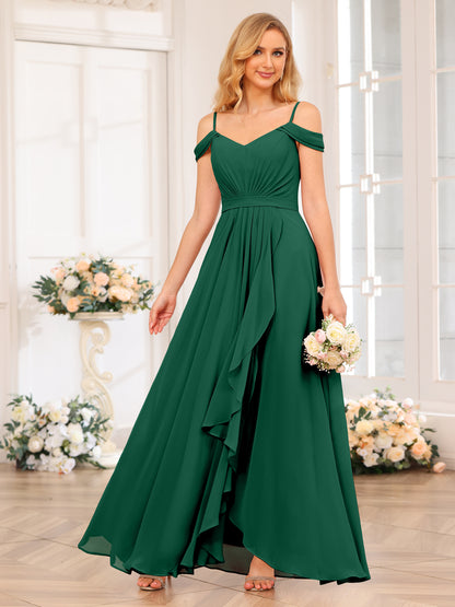 Forme Princesse Bretelles spaghetti Longue Robes de soirée de mariage avec Côté fendu