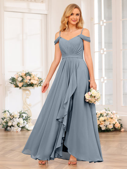 Forme Princesse Bretelles spaghetti Longue Robes de soirée de mariage avec Côté fendu