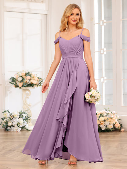 Forme Princesse Bretelles spaghetti Longue Robes de soirée de mariage avec Côté fendu