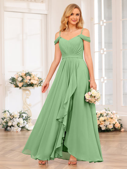 Forme Princesse Bretelles spaghetti Longue Robes de soirée de mariage avec Côté fendu