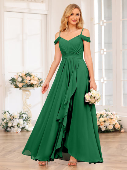 Forme Princesse Bretelles spaghetti Longue Robes de soirée de mariage avec Côté fendu