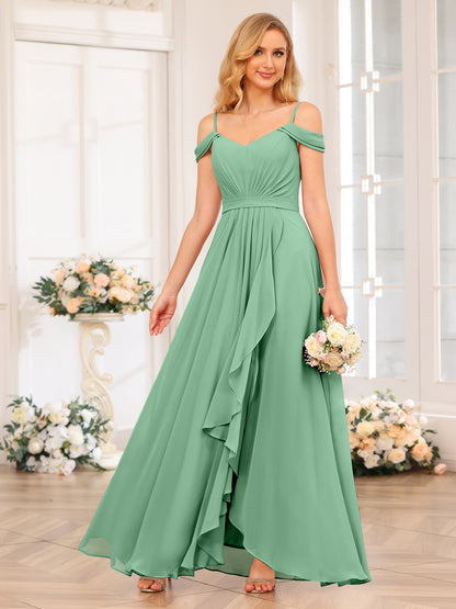 Forme Princesse Bretelles spaghetti Longue Robes de soirée de mariage avec Côté fendu
