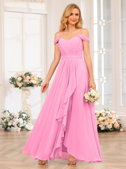 Forme Princesse Bretelles spaghetti Longue Robes de soirée de mariage avec Côté fendu