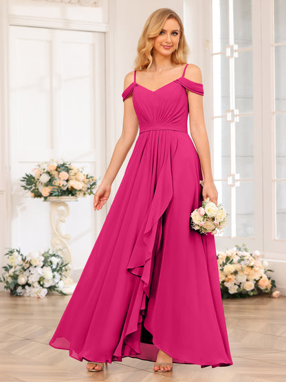 Forme Princesse Bretelles spaghetti Longue Robes de soirée de mariage avec Côté fendu