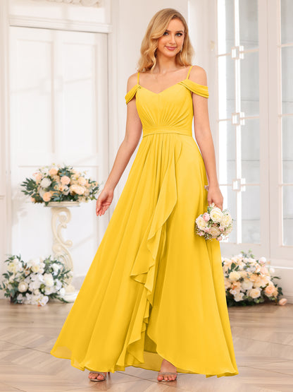 Forme Princesse Bretelles spaghetti Longue Robes de soirée de mariage avec Côté fendu