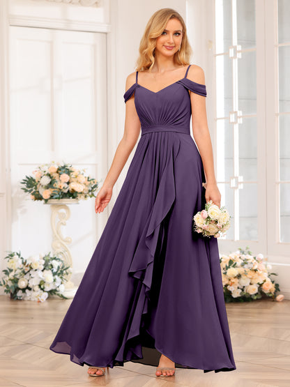 Forme Princesse Bretelles spaghetti Longue Robes de soirée de mariage avec Côté fendu