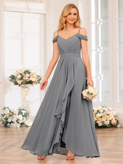 Forme Princesse Bretelles spaghetti Longue Robes de soirée de mariage avec Côté fendu