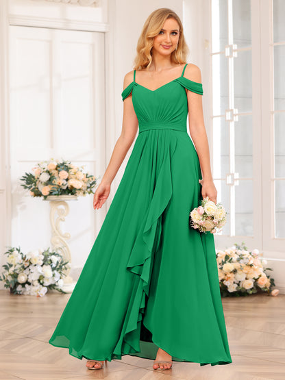 Forme Princesse Bretelles spaghetti Longue Robes de soirée de mariage avec Côté fendu