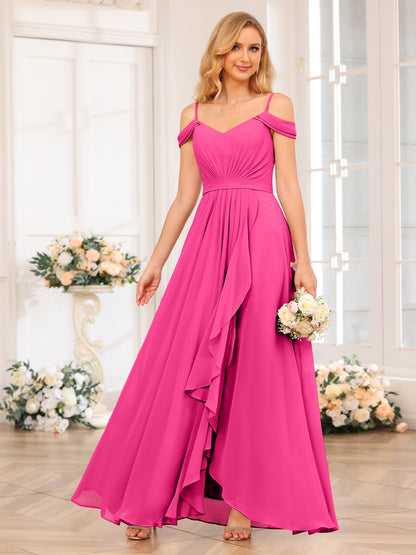 Forme Princesse Bretelles spaghetti Longue Robes de soirée de mariage avec Côté fendu