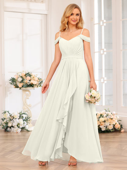 Forme Princesse Bretelles spaghetti Longue Robes de soirée de mariage avec Côté fendu