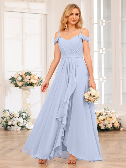 Forme Princesse Bretelles spaghetti Longue Robes de soirée de mariage avec Côté fendu