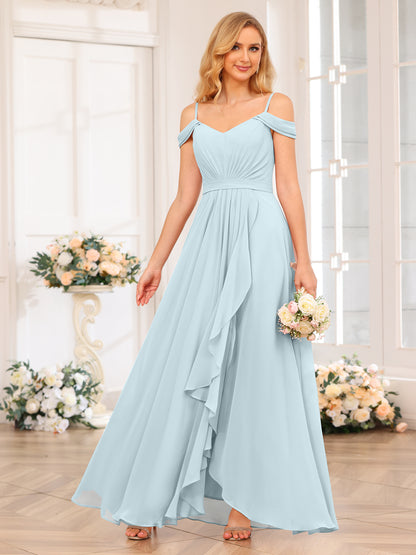 Forme Princesse Bretelles spaghetti Longue Robes de soirée de mariage avec Côté fendu
