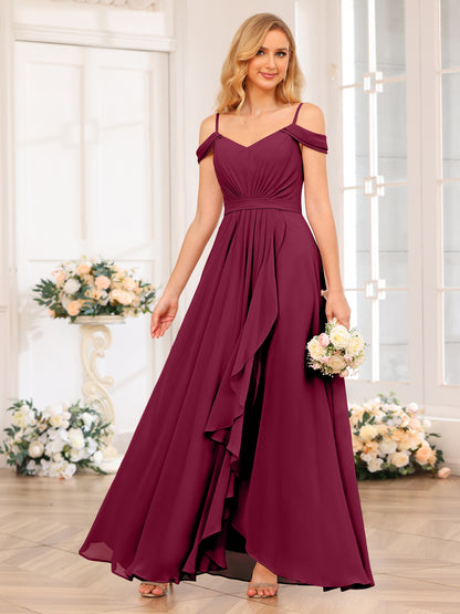 Forme Princesse Bretelles spaghetti Longue Robes de soirée de mariage avec Côté fendu
