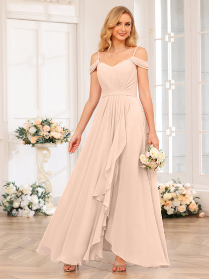 Forme Princesse Bretelles spaghetti Longue Robes de soirée de mariage avec Côté fendu