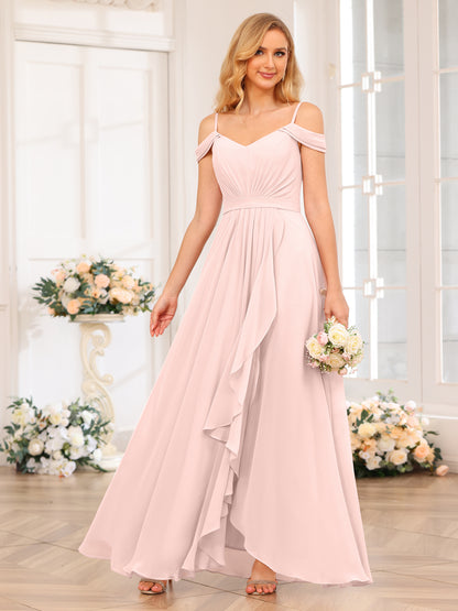 Forme Princesse Bretelles spaghetti Longue Robes de soirée de mariage avec Côté fendu