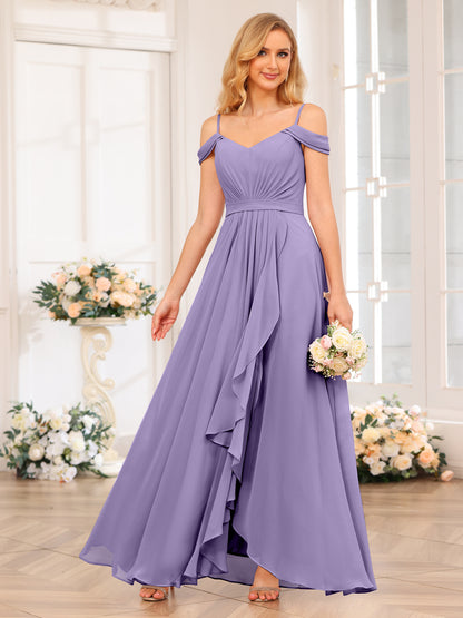 Forme Princesse Bretelles spaghetti Longue Robes de soirée de mariage avec Côté fendu