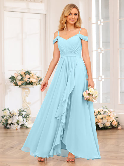 Forme Princesse Bretelles spaghetti Longue Robes de soirée de mariage avec Côté fendu