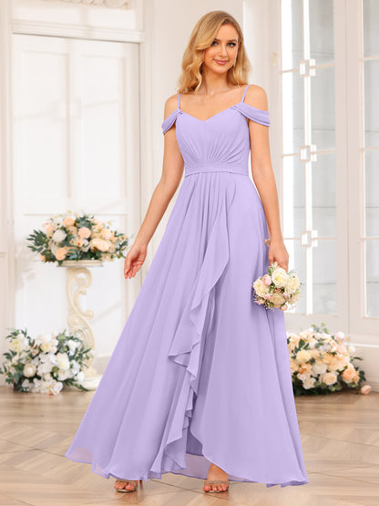 Forme Princesse Bretelles spaghetti Longue Robes de soirée de mariage avec Côté fendu