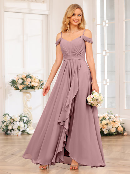Forme Princesse Bretelles spaghetti Longue Robes de soirée de mariage avec Côté fendu