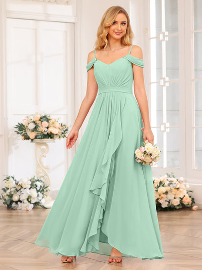 Forme Princesse Bretelles spaghetti Longue Robes de soirée de mariage avec Côté fendu