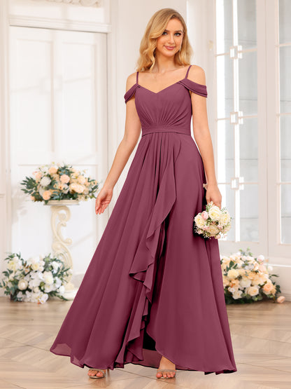 Forme Princesse Bretelles spaghetti Longue Robes de soirée de mariage avec Côté fendu