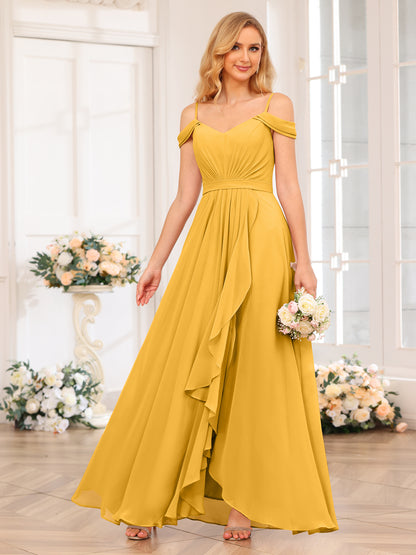 Forme Princesse Bretelles spaghetti Longue Robes de soirée de mariage avec Côté fendu