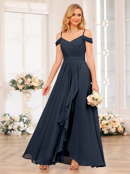 Forme Princesse Bretelles spaghetti Longue Robes de soirée de mariage avec Côté fendu