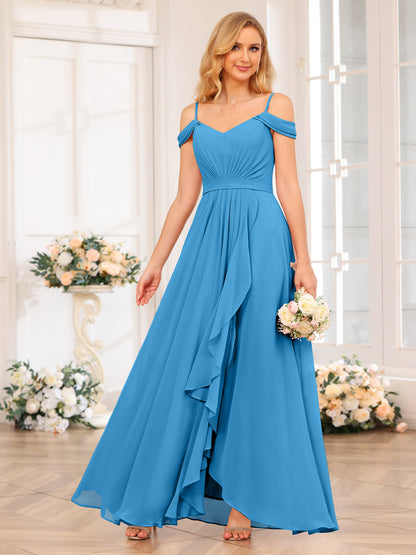 Forme Princesse Bretelles spaghetti Longue Robes de soirée de mariage avec Côté fendu