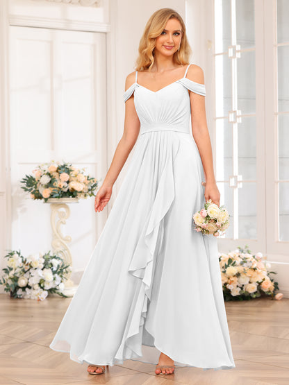 Forme Princesse Bretelles spaghetti Longue Robes de soirée de mariage avec Côté fendu