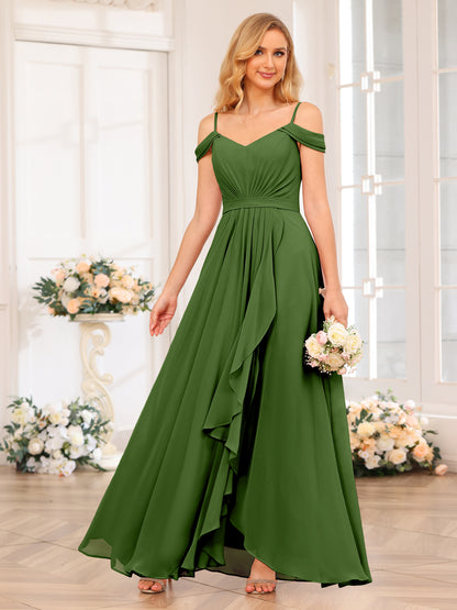 Forme Princesse Bretelles spaghetti Longue Robes de soirée de mariage avec Côté fendu