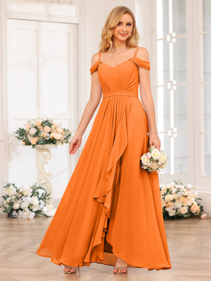 Forme Princesse Bretelles spaghetti Longue Robes de soirée de mariage avec Côté fendu