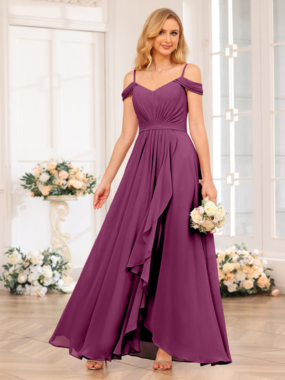 Forme Princesse Bretelles spaghetti Longue Robes de soirée de mariage avec Côté fendu