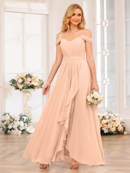 Forme Princesse Bretelles spaghetti Longue Robes de soirée de mariage avec Côté fendu