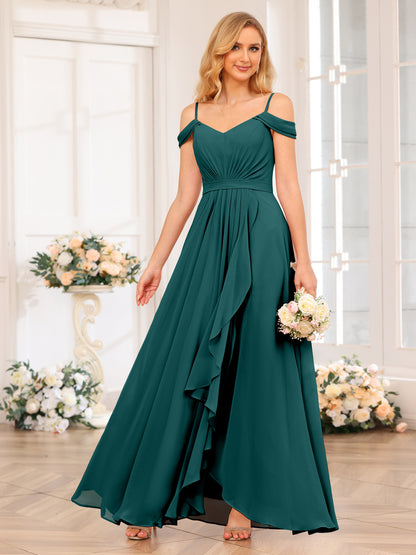 Forme Princesse Bretelles spaghetti Longue Robes de soirée de mariage avec Côté fendu