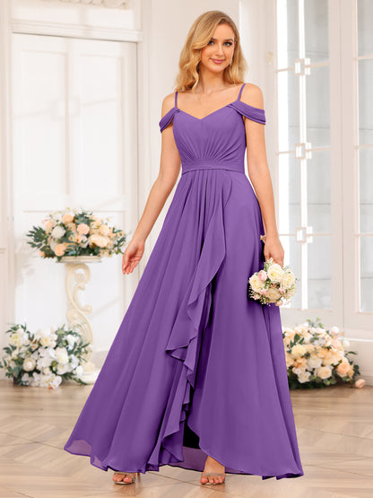 Forme Princesse Bretelles spaghetti Longue Robes de soirée de mariage avec Côté fendu