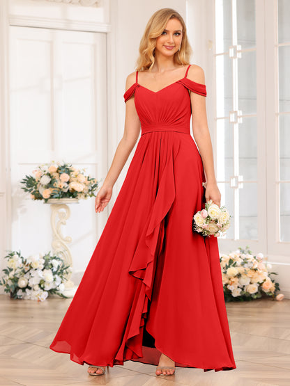 Forme Princesse Bretelles spaghetti Longue Robes de soirée de mariage avec Côté fendu
