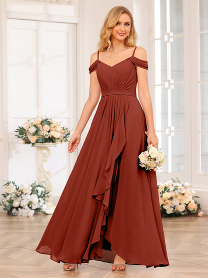 Forme Princesse Bretelles spaghetti Longue Robes de soirée de mariage avec Côté fendu