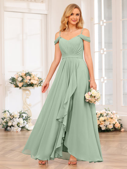 Forme Princesse Bretelles spaghetti Longue Robes de soirée de mariage avec Côté fendu
