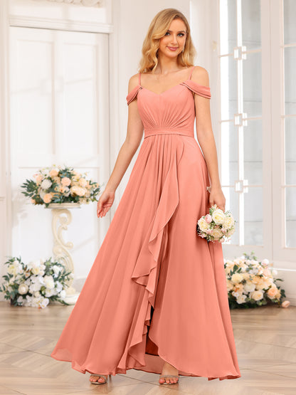Forme Princesse Bretelles spaghetti Longue Robes de soirée de mariage avec Côté fendu