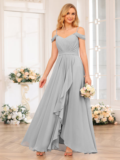 Forme Princesse Bretelles spaghetti Longue Robes de soirée de mariage avec Côté fendu