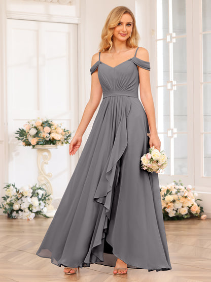 Forme Princesse Bretelles spaghetti Longue Robes de soirée de mariage avec Côté fendu